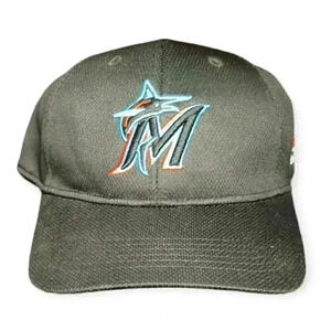 MLB Miami Marlins All Black Baseball Hat Cap Team Fish Logo